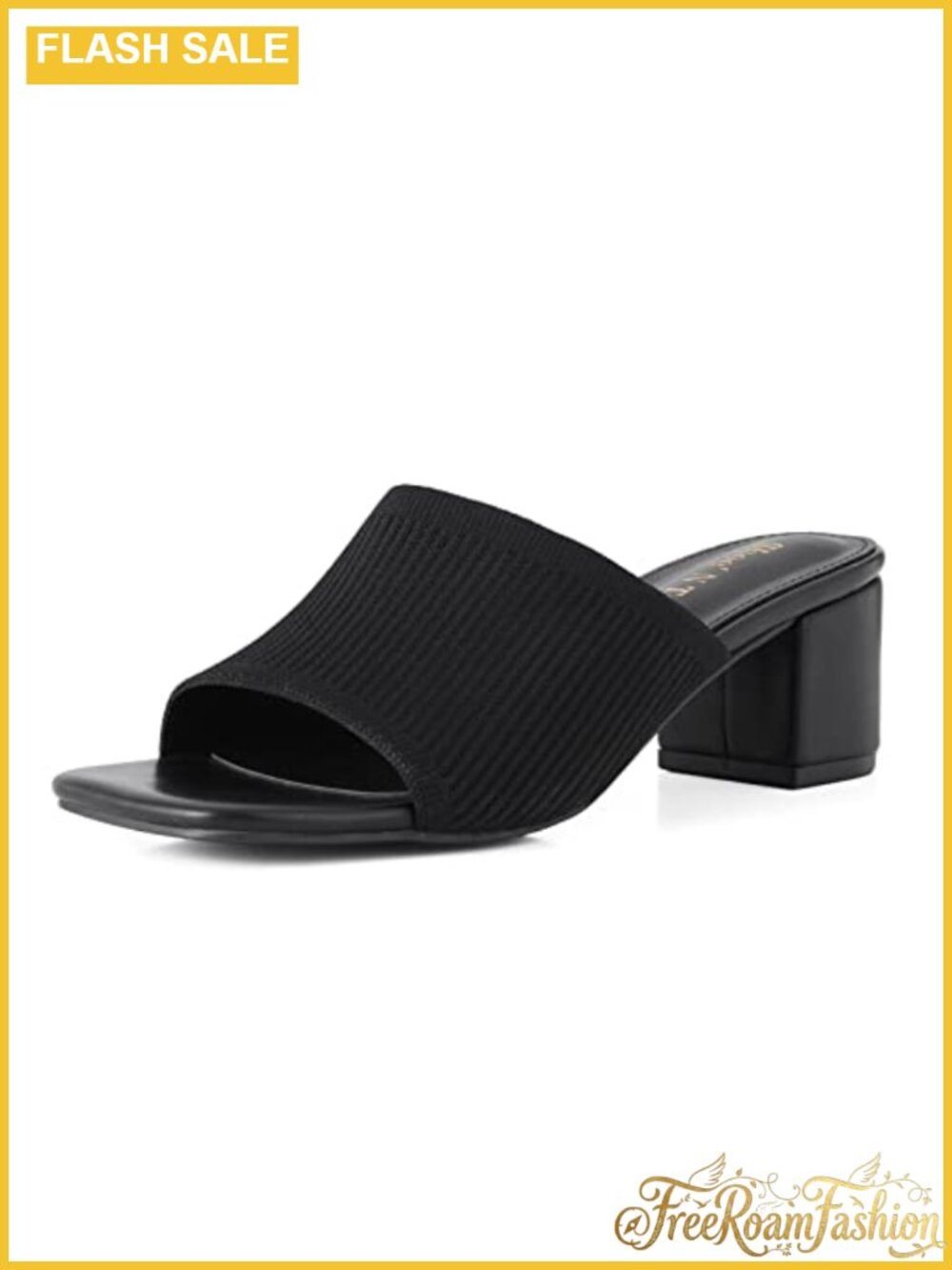 Knitted Square Open Toe Heeled Mule Sandals Slip On Slides